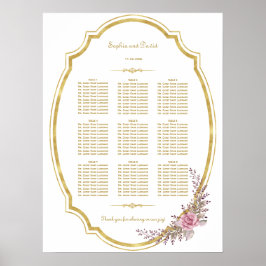 Chic Blush Floral Gold Rahmen Seekarte Poster