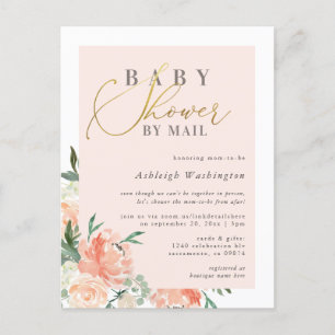 Chic Blush Floral Gold Script Babydusche per Mail Einladungspostkarte