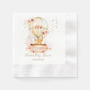 Chic Blush Floral Hot Air Ballon Baby Animes Serviette