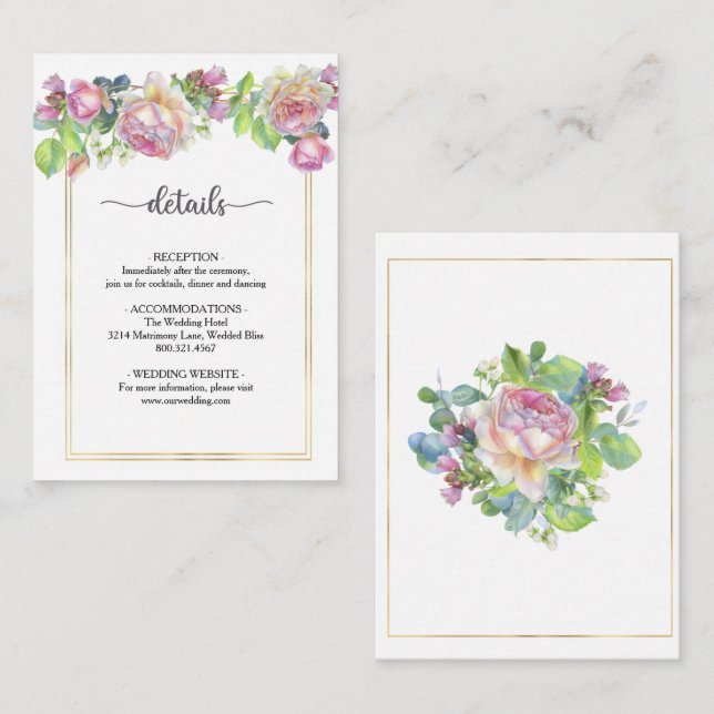 Chic Blush Floral Wedding Card Begleitkarte (Vorne/Hinten)