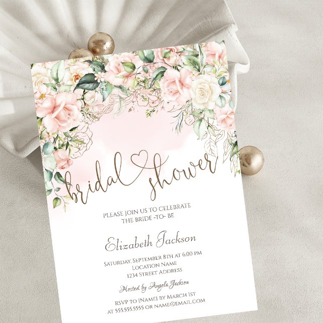 Chic Blush Flowers Bridal Shower  Einladung (Von Creator hochgeladen)