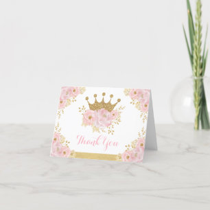 Chic Blush Gold Crown Princess Birthday Baby Girl Dankeskarte