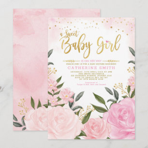 Chic Blush Gold Garden Blumen Rose Babydusche Einladung