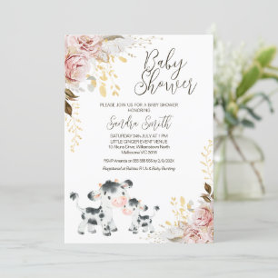 Chic Blush Gold Kuh Calf Baby Dusche Einladung