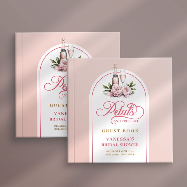 Chic blush gold petals prosecco bridal shower gästebuch (Chic blush gold petals prosecco bridal guest log)