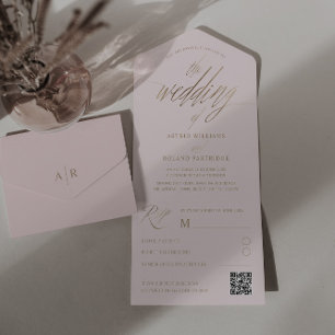 Chic Blush & Imitats Goldkalligrafie Die Hochzeit All In One Einladung