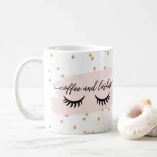 Chic Blush Kaffee und Lashes Imitate Gold mit Name Kaffeetasse