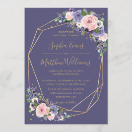 Chic Blush Lavender Floral Gold Geometric Wedding Einladung
