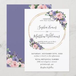 Chic Blush Lavender Lila Blumengold Hochzeit Einladung