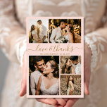 Chic Blush Liebe und vielen Dank für Ihre Hochzeit Postkarte<br><div class="desc">Elegantes, Minimalistisches Gold und Blush Pink Script Hochzeit 5 Foto Collage Vielen Dank Postcard. Moderne Hochzeit danke Ihnen Karte Vorlage mit fünf (5) Foto auf der Vorderseite und ein (1) Foto auf der Rückseite. Mit dem Text "Liebe und Dank" in einer Wirblen Hand schreiben Typografie Skript-Schriftart in Gold auf hellrot...</div>