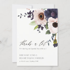 Chic Blush Navy Anemone Floral Watercolor Hochzeit Dankeskarte