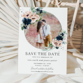 Chic Blush Navy Blue Floral Silver Greenerity Foto Save The Date