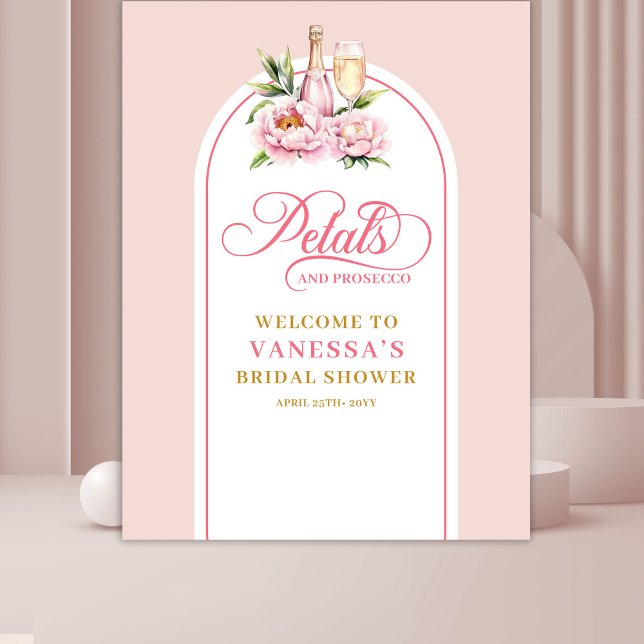 Chic blush petals and prosecco bridal party banner wandteppich (Chic blush petals and prosecco bridal party banner)