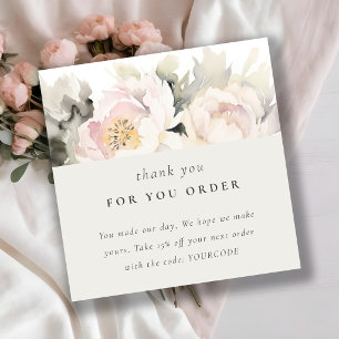 Chic Blush Pfingstrose Wasserfarben Florales Danke Quadratische Visitenkarte