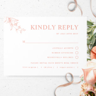 Chic Blush, Pfirsich, White Wedding mit/ohne Mahlz RSVP Karte