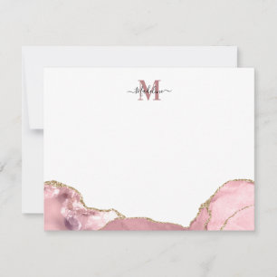 Chic Blush Pink Agate Geode Marble Monogram Hinwei Mitteilungskarte