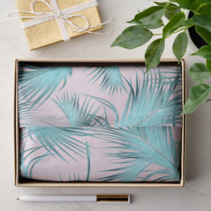 Chic Blush Pink Aqua Blauer Palm Frontsatz Muster Seidenpapier