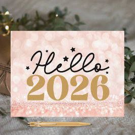 Chic Blush Pink Black Hello 2026 Happy New Year Feiertagspostkarte