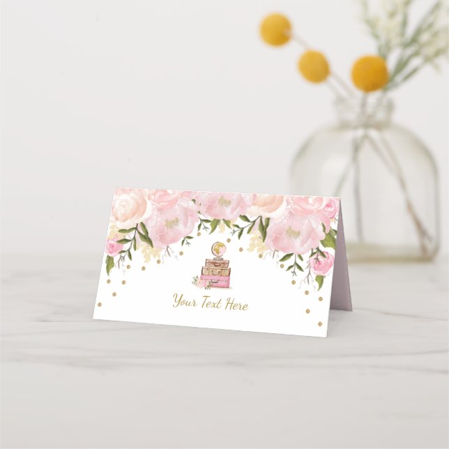 Chic Blush Pink Blume Travel Gepäck Bridal Platzkarte (Vorderseite)