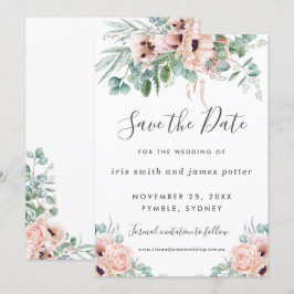 Chic Blush Pink Blumengrün Save the Date Karte