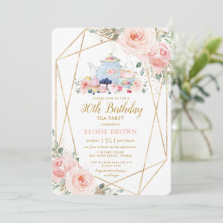 Chic Blush Pink Blumenstrauß Teezeremonie Einladung