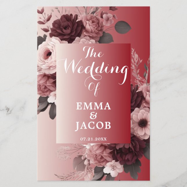 Chic Blush Pink Burgund Blumenzwiebelprogramm (Vorderseite)