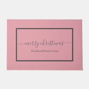Chic Blush Pink Drehbuch Familienname Weihnachten Fußmatte