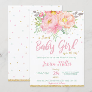 Chic Blush Pink Floral Baby Dusche Minze Baby Girl Einladung