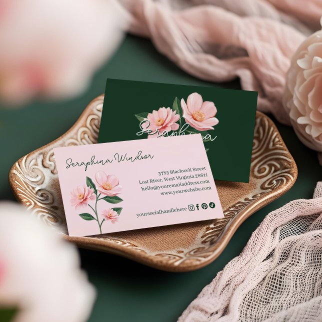 Chic Blush Pink Floral Botanical Girly Feminine Visitenkarte (Chic Blush Pink Floral Botanical Girly Feminine Business Card)