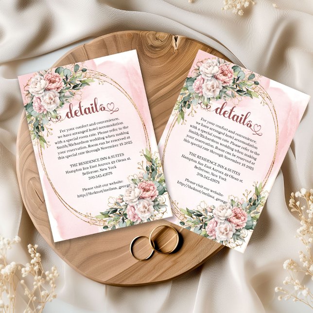 Chic Blush Pink Floral Eucalyptus Details Card Begleitkarte (Chic Blush Pink Floral Eucalyptus Details Card)