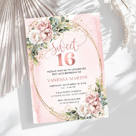 Chic Blush Pink Floral Eucalyptus Sweet 16 Invite Einladung