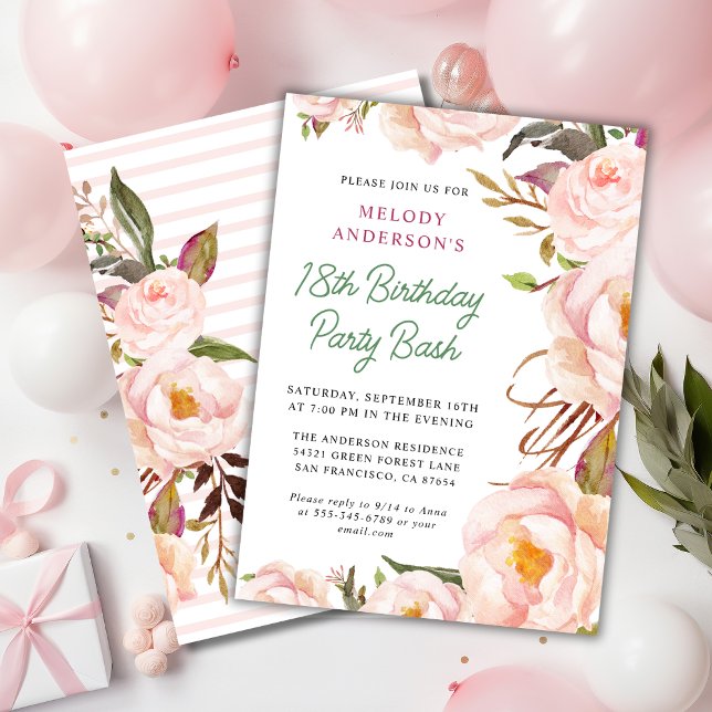 Chic Blush Pink Floral Geburtstag Bash Einladung (Von Creator hochgeladen)