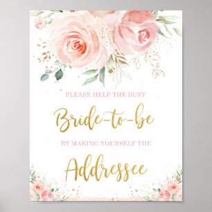 Chic Blush Pink Floral Gold Foliage Adressezeichen Poster