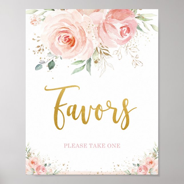 Chic Blush Pink Floral Gold Foliage Favoriten Zeic Poster (Vorne)