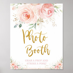 Chic Blush Pink Floral Gold Foliage Foto Stand Poster