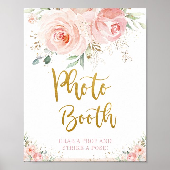 Chic Blush Pink Floral Gold Foliage Foto Stand Poster (Vorne)