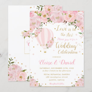 Chic Blush Pink Floral Hot Air Ballon Hochzeit Einladung