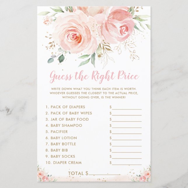 Chic Blush Pink Floral Ratet das richtige Preisspi (Vorderseite)