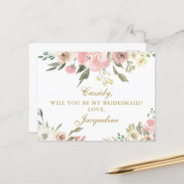 Chic Blush Pink Floral werden Sie meine Brautfrau Postkarte