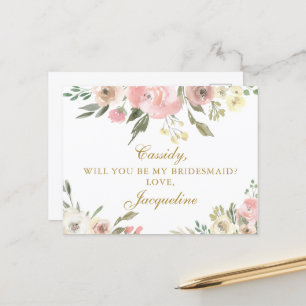 Chic Blush Pink Floral werden Sie meine Brautfrau Postkarte