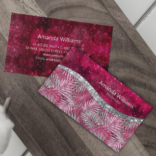 Chic blush pink fuchsia Glitzer Blätter monogramm Visitenkarte