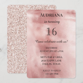 Chic Blush Pink Glam Glitzer Geburtstag Einladung