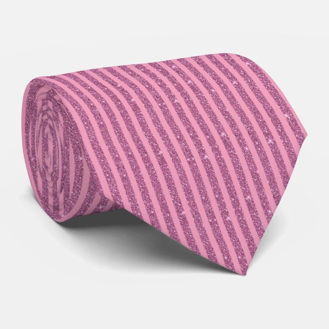 Chic Blush Pink Glitter Style Vertical Stripes Krawatte (Gerollt)