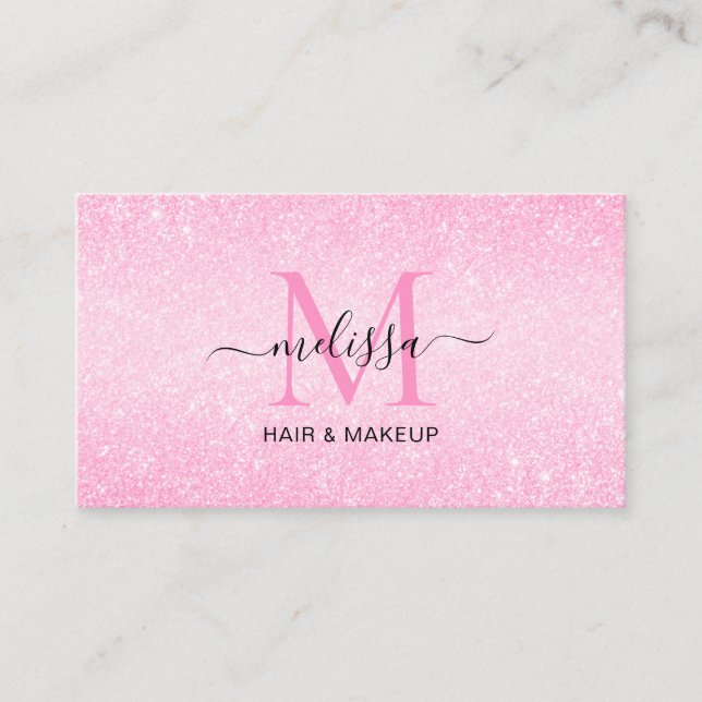 Chic Blush Pink Glitzer Monogram Visitenkarte (Vorderseite)