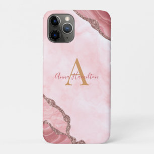 Chic Blush Pink Gold Agate Geode Monogram Case-Mate iPhone Hülle