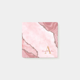 Chic Blush Pink Gold Agate Geode Monogram Post-it Klebezettel