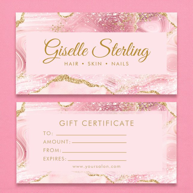 Chic Blush Pink Gold Agate Marble Gift Certificate (Von Creator hochgeladen)