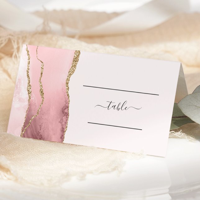 Chic Blush Pink Gold Agate Wedding Table Platzkarte (Von Creator hochgeladen)