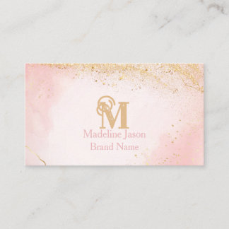Chic Blush Pink Gold Glitter Marmor Achat Monogram Visitenkarte