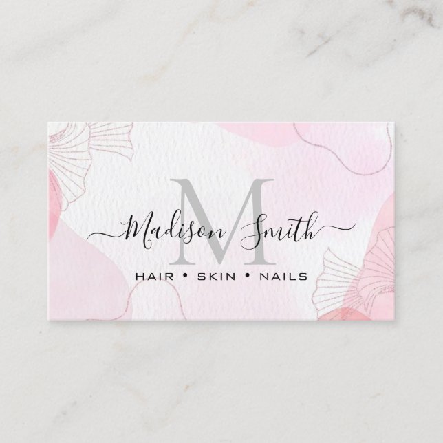 Chic Blush Pink Gold Glitzer Marble Agate Monogram Visitenkarte (Vorderseite)